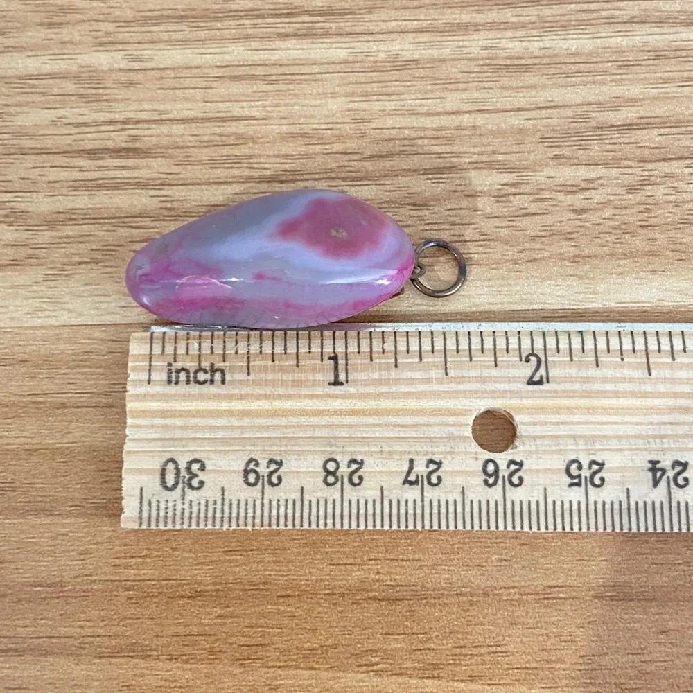 Vintage Pink Agate Stone Teardrop Pendant Natural Polished Gemstone Charm